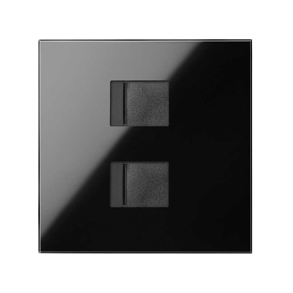 10000006-138 - Tapa de voz y datos con guardapolvo para 2 conectores RJ45 negro brillante Simon 100