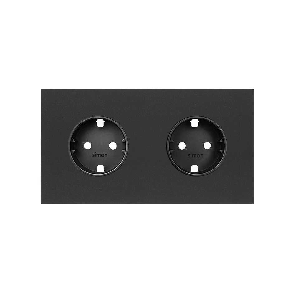 10020202-238 - Kit front para 2 elementos con 2 bases de enchufe schuko negro mate Simon 100