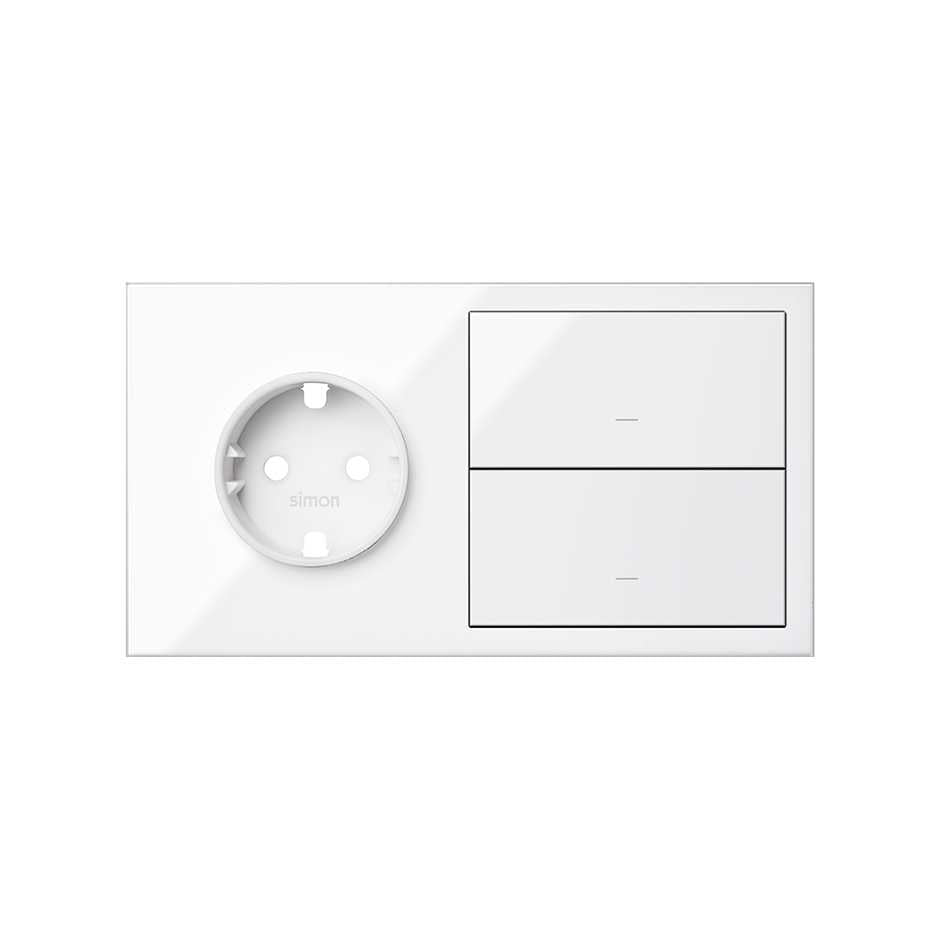 10020204-130 - Kit front para 2 elementos con 1 base de enchufe schuko y 2 teclas blanco brillante Simon 100