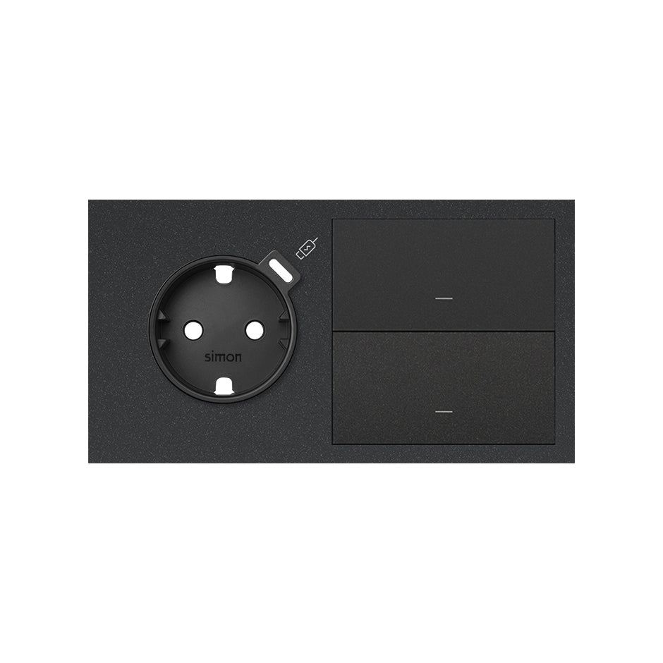 10020249-238 - Kit front para 2 elementos con 1 base schuko con cargador USB C + 2 teclas izquierda negro mate Simon 100