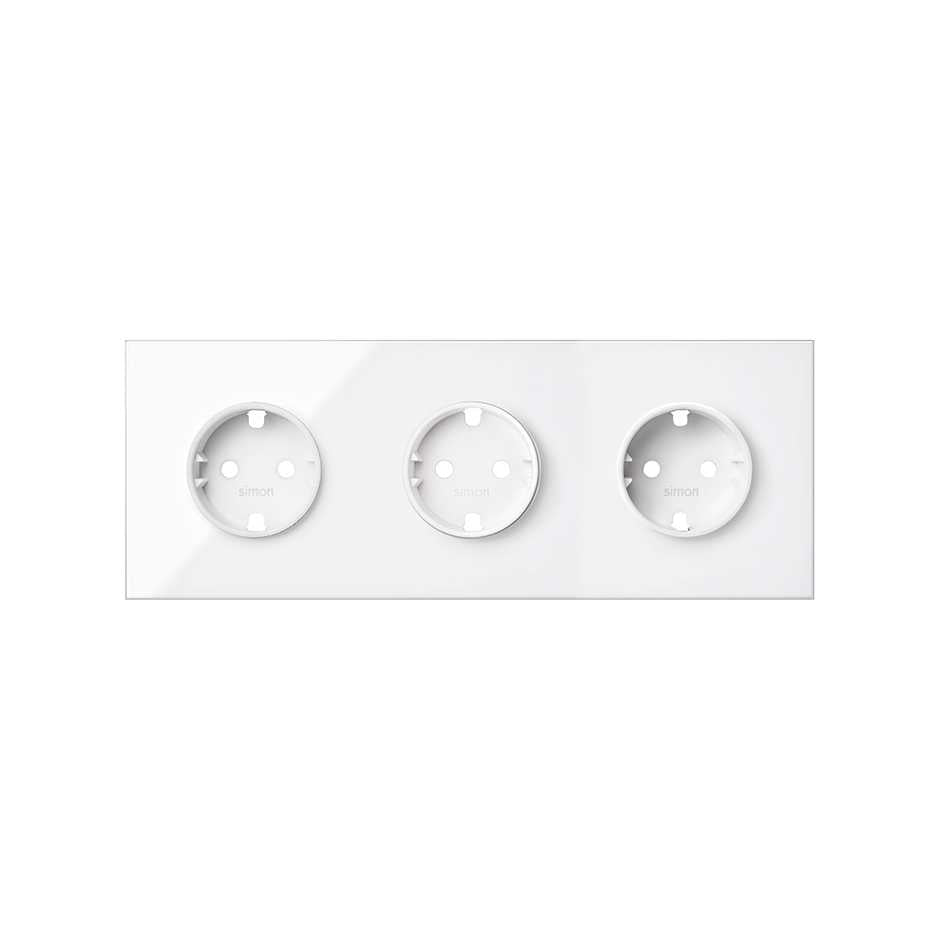 10020302-130 - Kit front para 3 elementos con 3 bases de enchufe schuko blanco brillante Simon 100