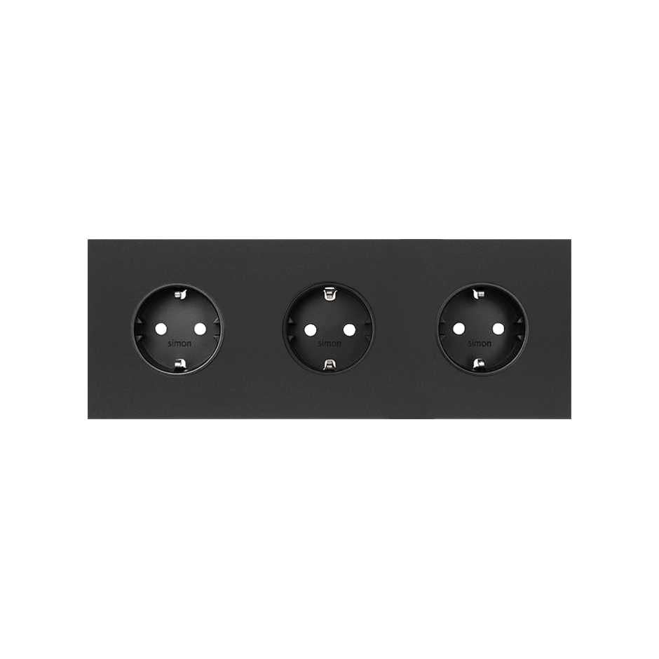 10020302-238 - Kit front para 3 elementos con 3 bases de enchufe schuko negro mate Simon 100