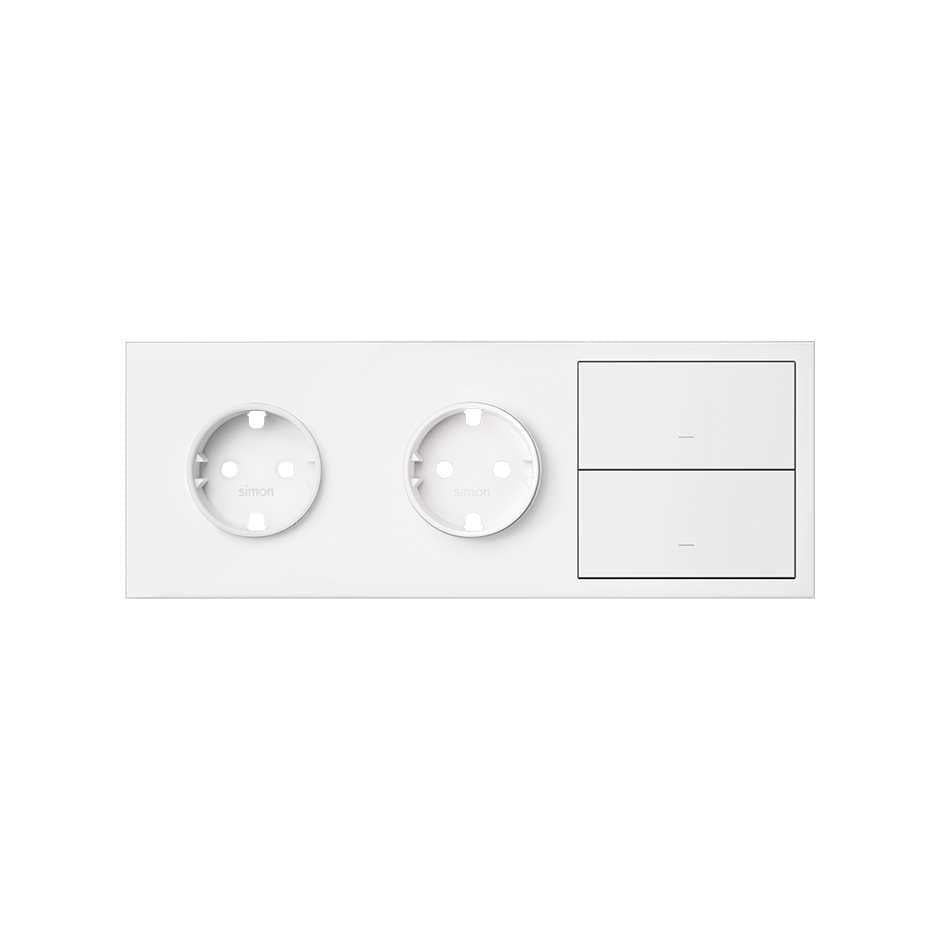 10020310-230 - Kit front para 3 elementos con 2 bases enchufe schuko y 2 teclas blanco mate Simon 100