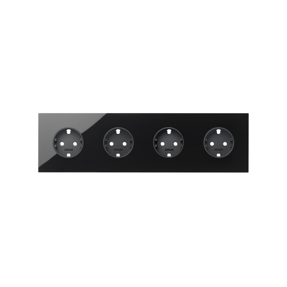10020401-138 - Kit front para 4 elementos con 4 bases enchufe schuko negro brillante Simon 100