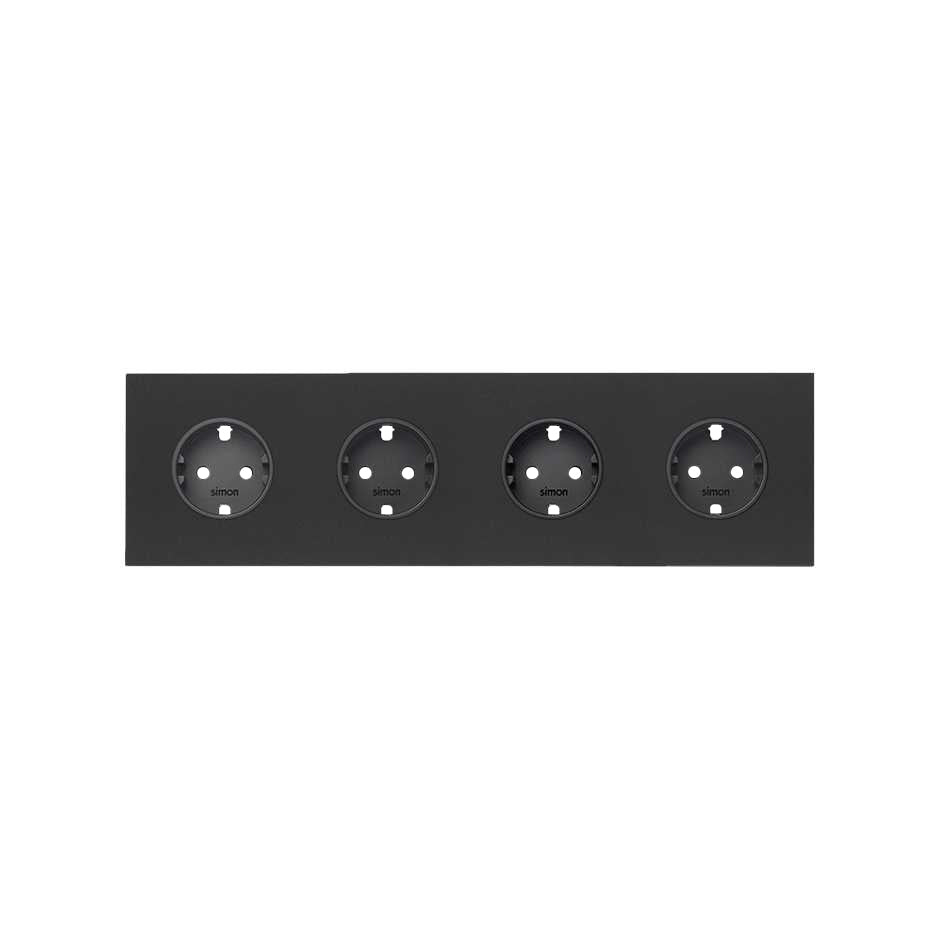 10020401-238 - Kit front para 4 elementos con 4 bases enchufe schuko negro mate Simon 100