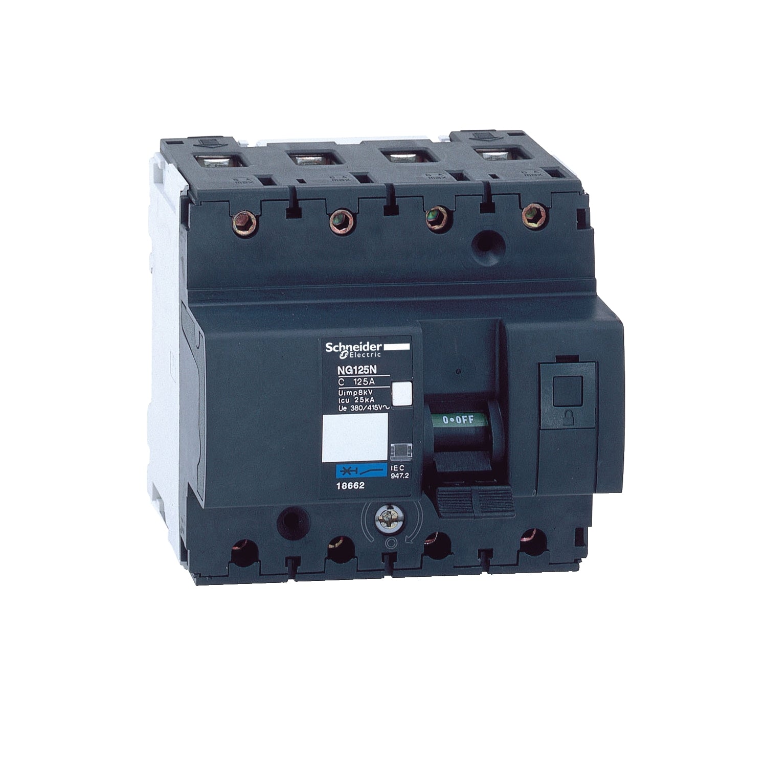 18658 - Interruptor Magnetotérmico Tetrapolar Acti9 NG125N 4P 80A Curva C 25kA Schneider