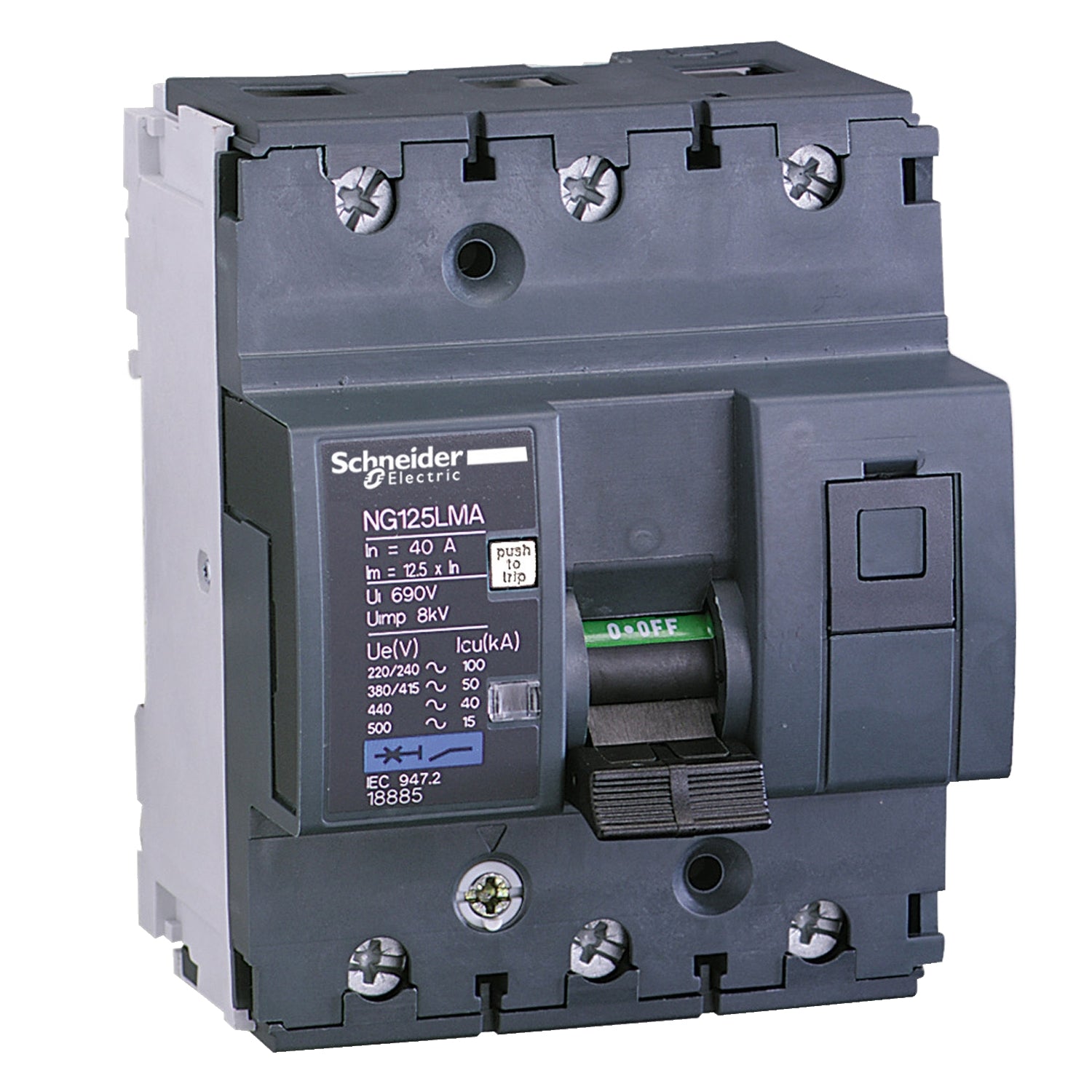 18886 - Interruptor Magnetotérmico Tripolar Acti9 NG125LMA 3P 63A Curva MA 50kA Schneider