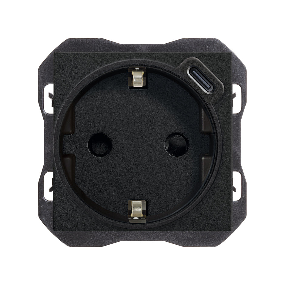 20001432-098 - Base schuko 16 A 250V~ con cargador USB C 10,5W negro mate Simon 270