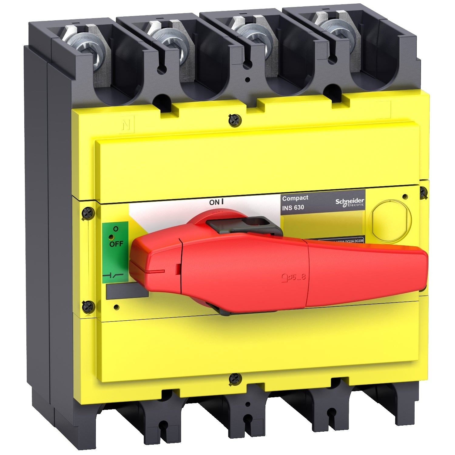 31131 - Interruptor seccionador Compact INS400 400A con mando rotativo rojo y frontal amarillo 4 polos Schneider