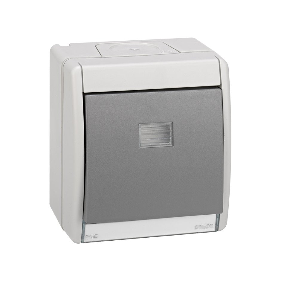 4490201-035 - Conmutador monobloc IP55 10AX 250V~ con sistema de embornamiento rápido gris Simon Aqua