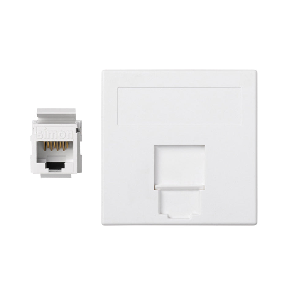 50004085-030 - Placa de voz y datos plana con guardapolvo de 1 elemento con 1 RJ45 categoría 5e UTP blanco Simon 500 Cima