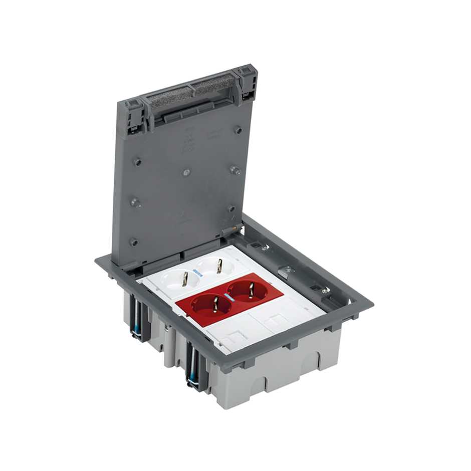 52006302-030 - Kit caja de suelo regulable para pavimento 6 elementos con 1 enchufe doble,1SAI doble, 2 placas RJ45 gris Simon 500 Cima