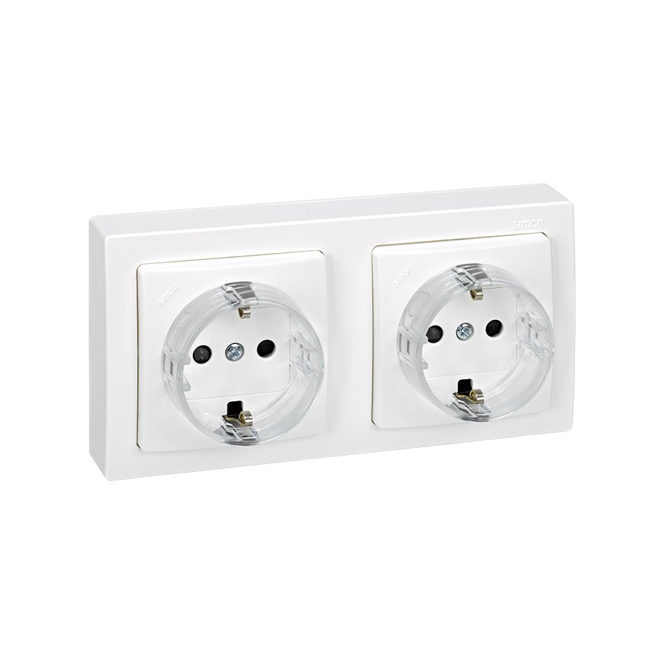 73433-50 - Base de enchufe doble schuko precableada monobloc 16 A 250V~ con disp. seguridad y emb. tornillo blanco Simon 73 Loft