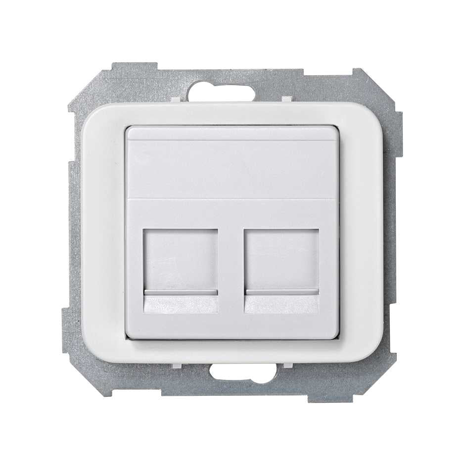 75589-60 - Placa de voz y datos plana con guardapolvo para 2 conectores RJ45 AMP® blanco Simon 75