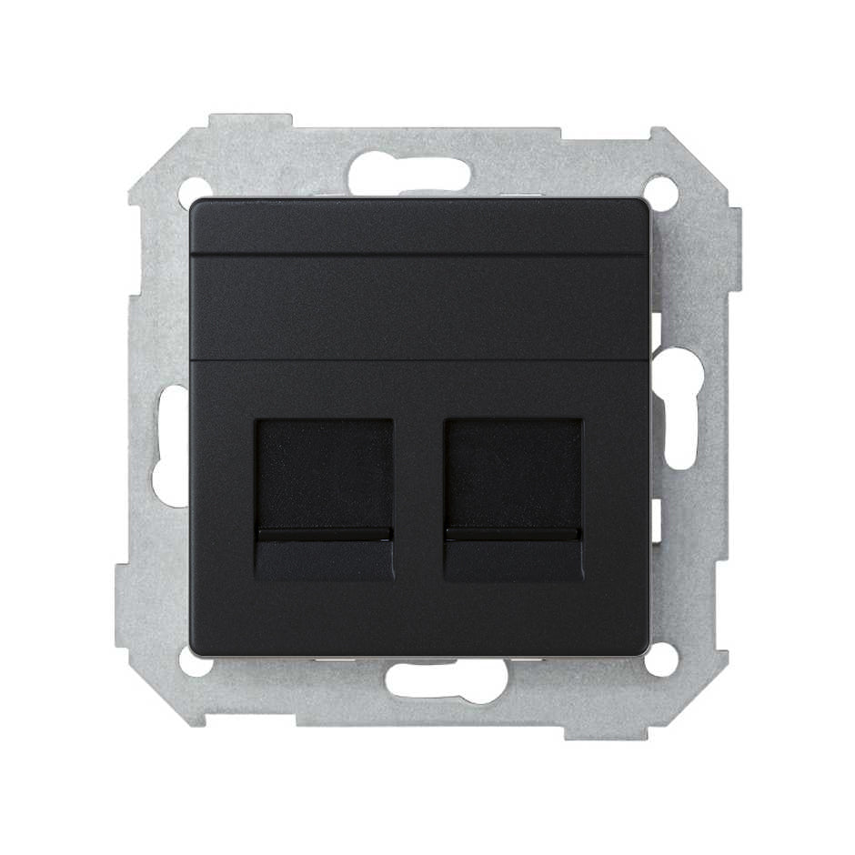 8200006-098 - Placa de voz y datos plana con guardapolvo para 2 conectores RJ45 negro mate Simon 82 Concept