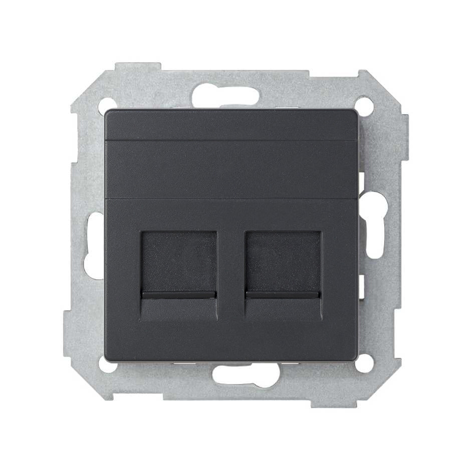 82006-38 - Placa de voz y datos plana con guardapolvo para 2 conectores RJ45 grafito Simon 82