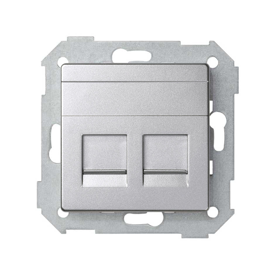 82006-93 - Placa de voz y datos plana con guardapolvo para 2 conectores RJ45 aluminio frío Simon 82 Detail