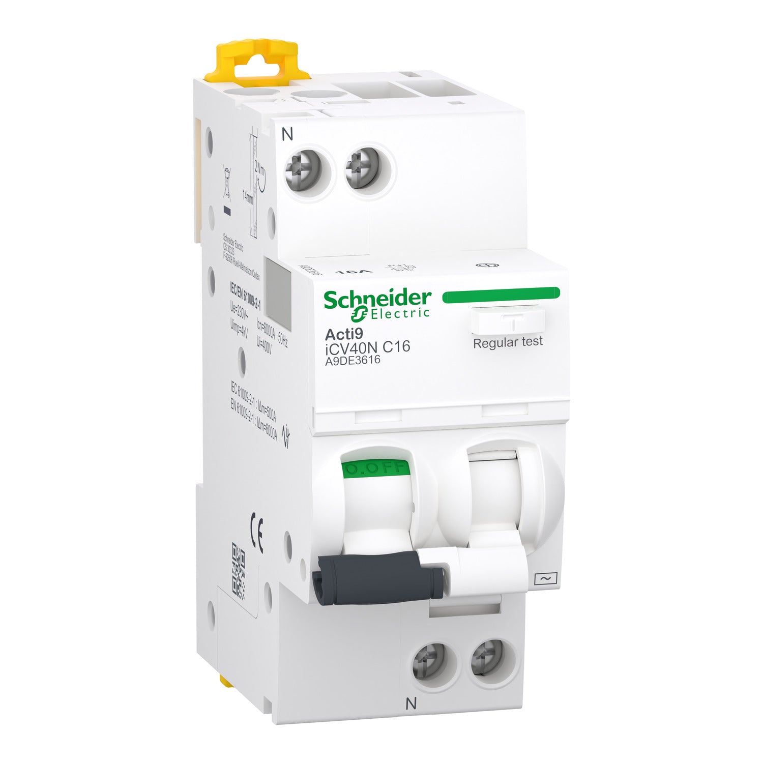 A9DE3616 - Combinado Magnetotérmico + Diferencial Un Polo + Neutro Acti9 iCV40N 1P + N 16A 30mA AC 6kA Schneider