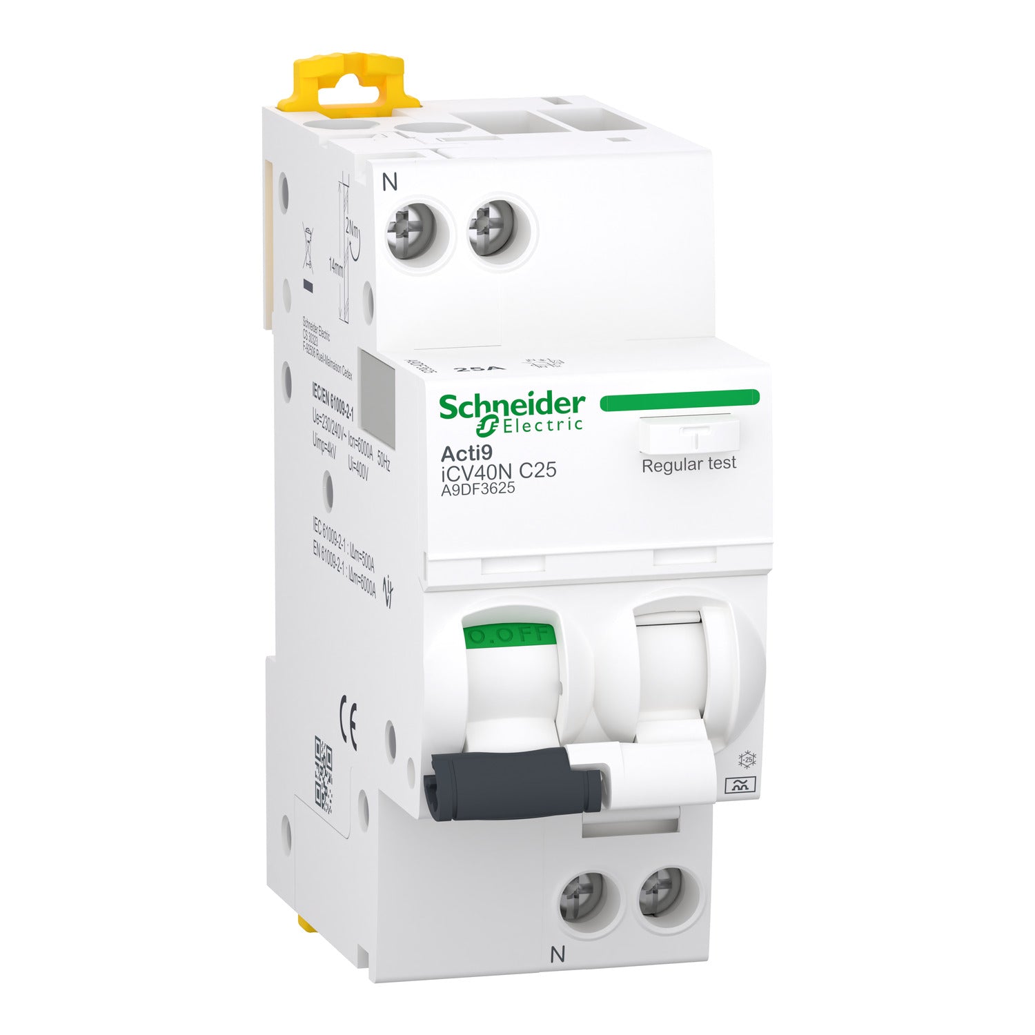 A9DF3625 - Combinado Magnetotérmico + Diferencial Un Polo + Neutro Acti9 iCV40N 1P + N 25A 30mA A-SI (Superinmunizado) 6kA Schneider