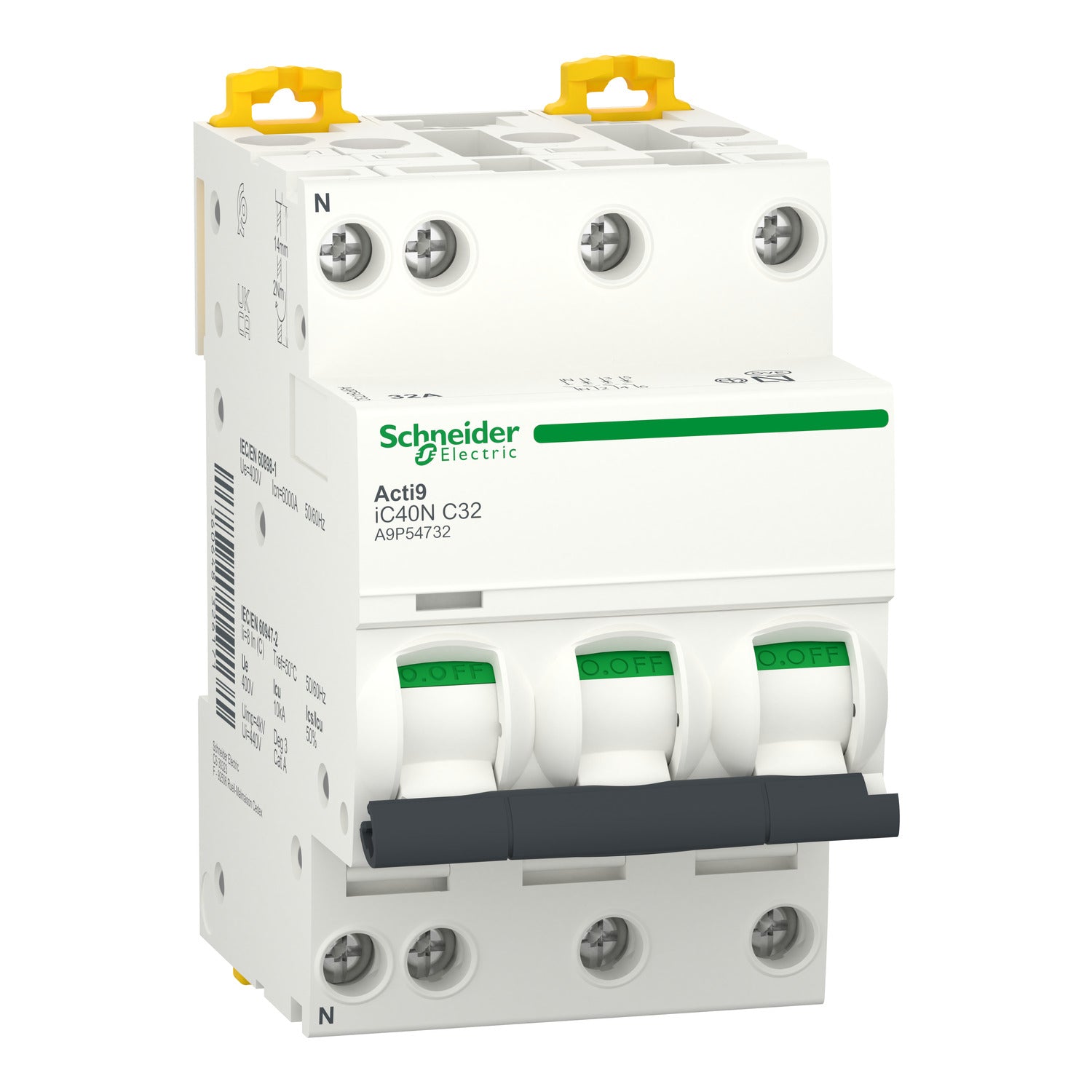 A9P54732 - Interruptor Magnetotérmico Tres Polos + Neutro Acti9 iC40N 3P + N 32A Curva C 6kA/10kA Schneider