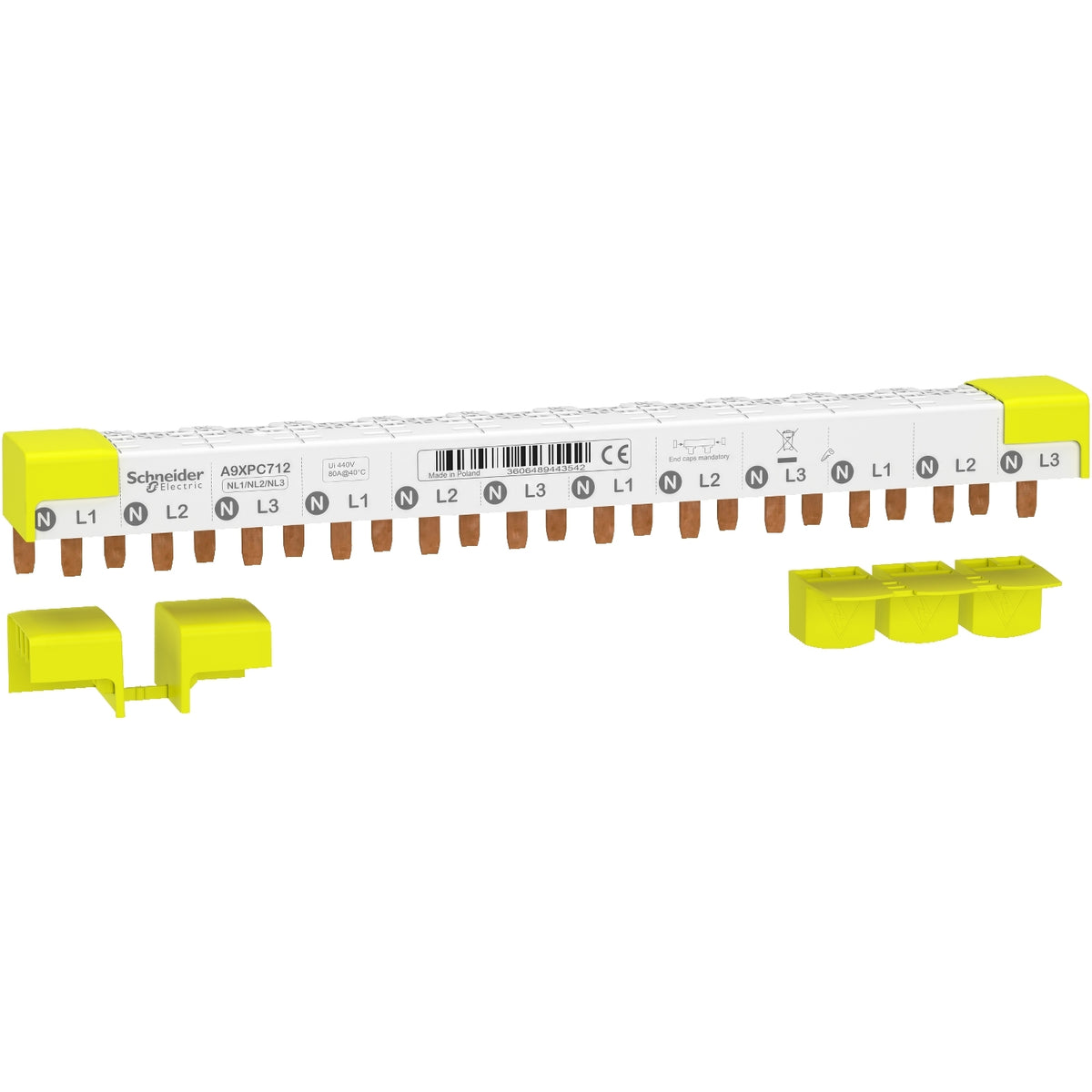 A9XPC712 Peine cuadro eléctrico Bipolar tipo DPN 3P+N 12 módulos 80A Schneider