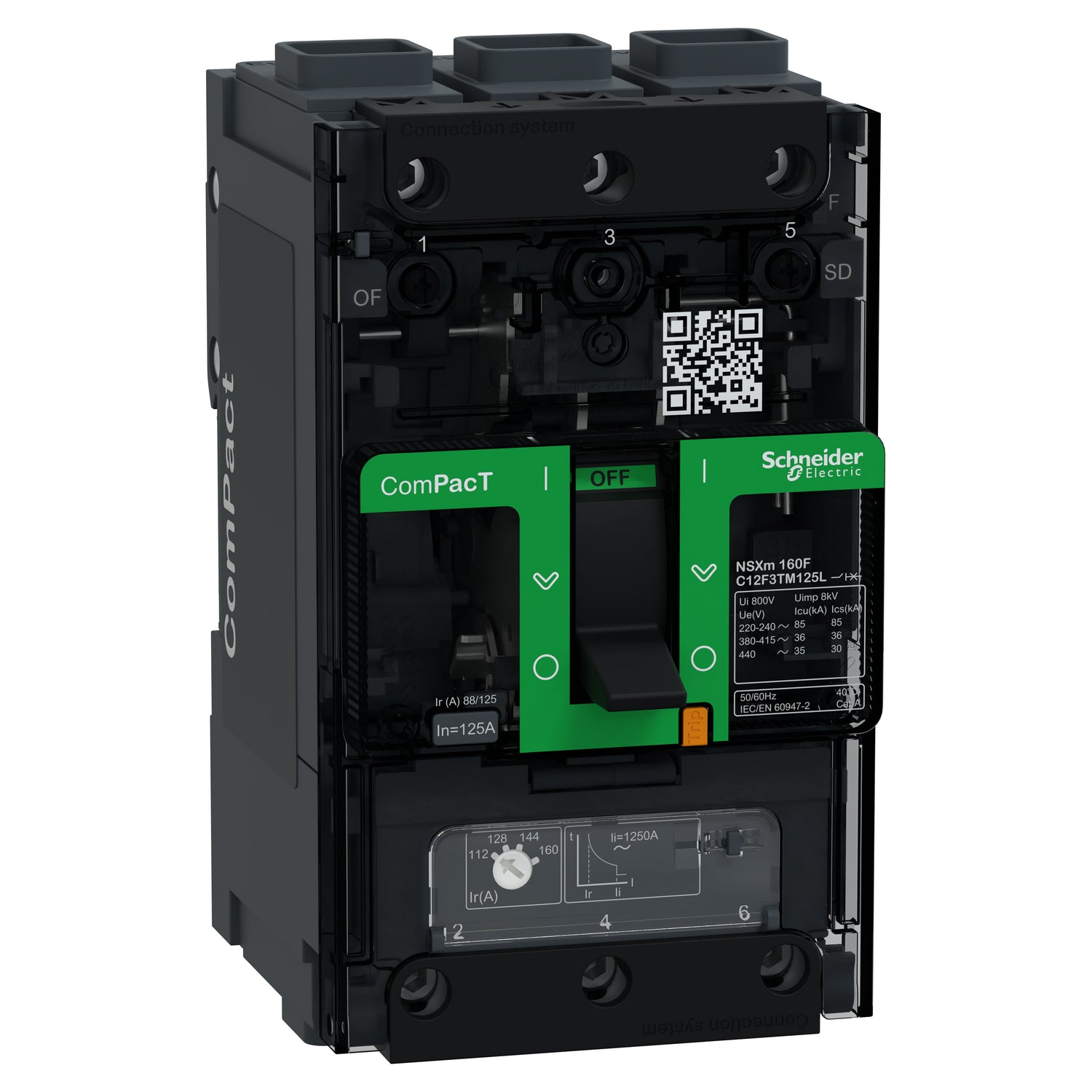 C12F3TM125L - Interruptor Caja Moldeada Completo ComPacT NSXm160F 36kA AC 3P 125A TMD ELINK Schneider