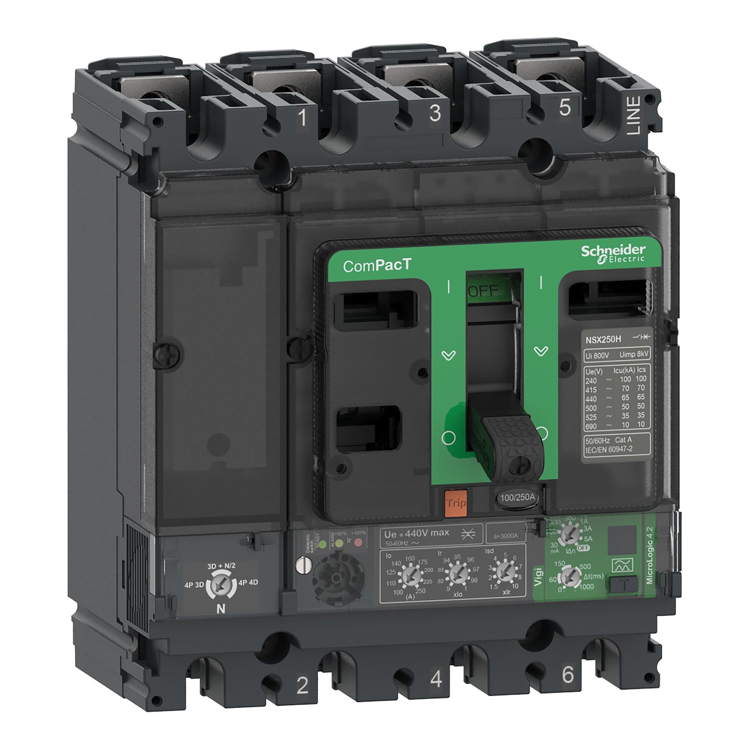 C25F44V250 - Interruptor Caja Moldeada ComPacT NSX250F 36kA AC 4P4R 250A Micrologic 4.2 Schneider