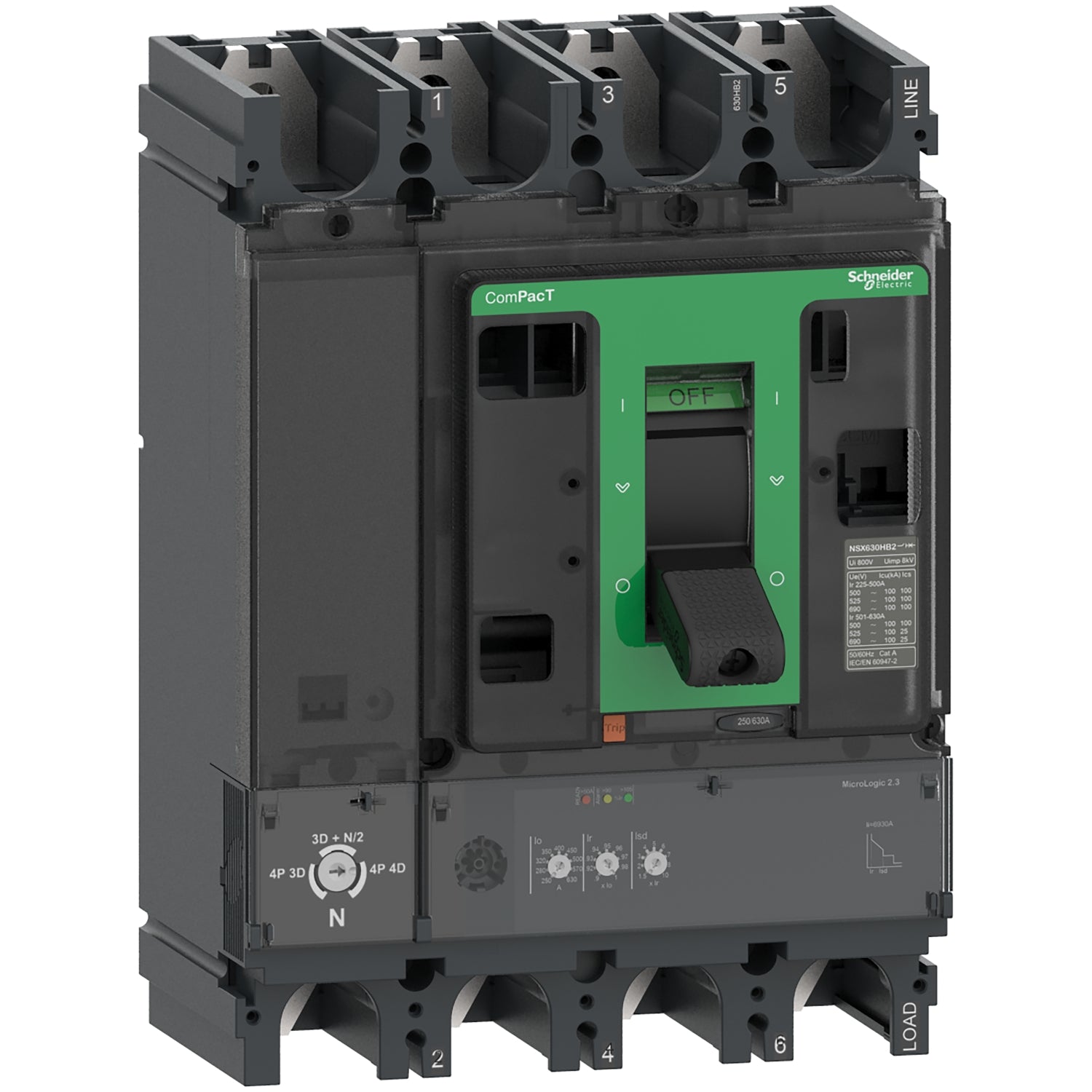 C63H42D630 - Interruptor Caja Moldeada Completo ComPacT NSX630H 70kA AC 4P4R 630A Micrologic 2.3 Schneider