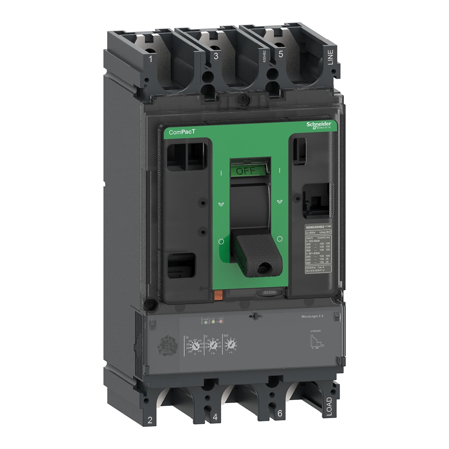 C63N32D630 - Interruptor Caja Moldeada Completo ComPacT NSX630N 50kA AC 3P3R 630A Micrologic 2.3 Schneider