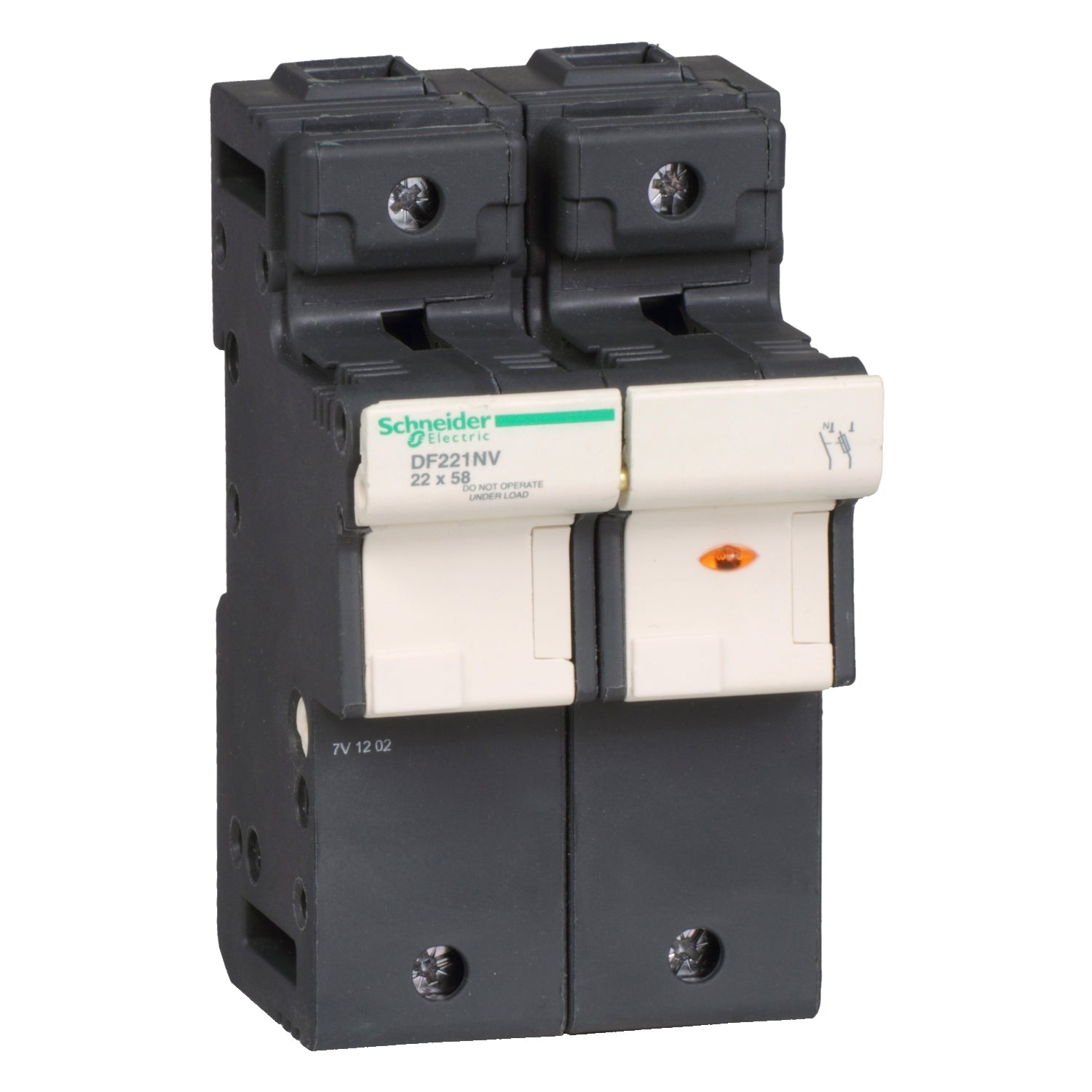 DF221NV - Portafusibles Tesys DF 1P+N 125A tamaño del fusible 22x58mm Indicador de fusible fundido