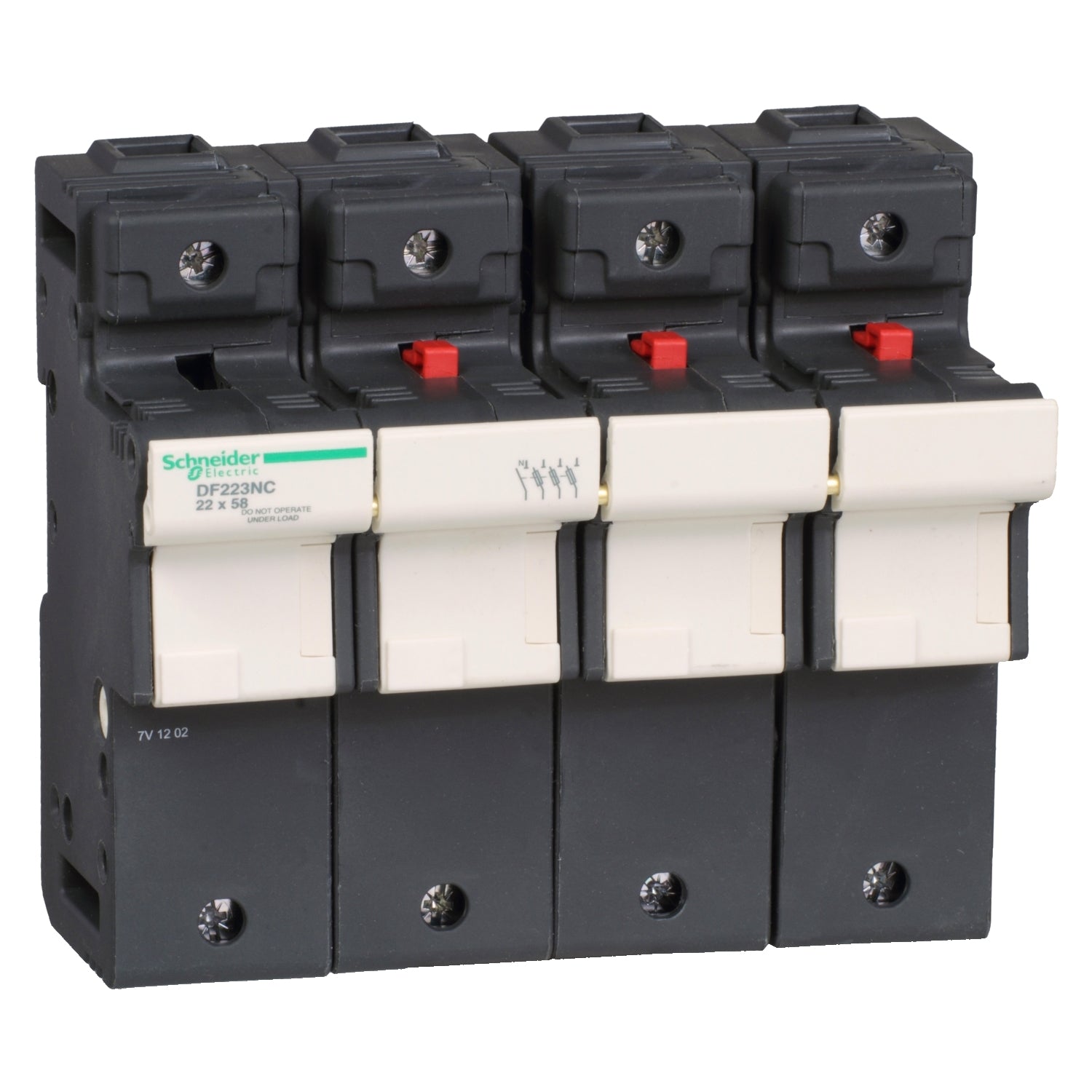 DF223NC - Portafusibles Tesys DF 3P+N 125A 690VAC tamaño del fusible 22x58mm con enlace tubular Schneider