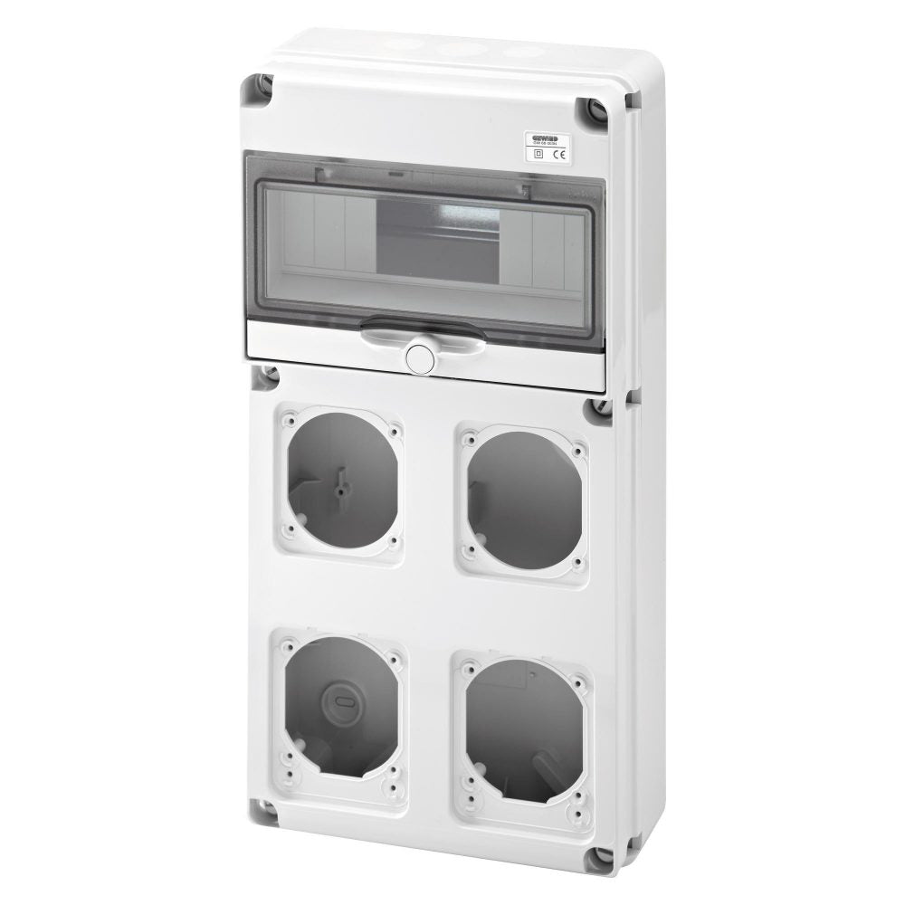 GW68003N - Cuadro eléctrico estanco Q-din 10 módulos - 2 bases alojables iec 16a + 2 iec 16/32a - ip65 Gewiss