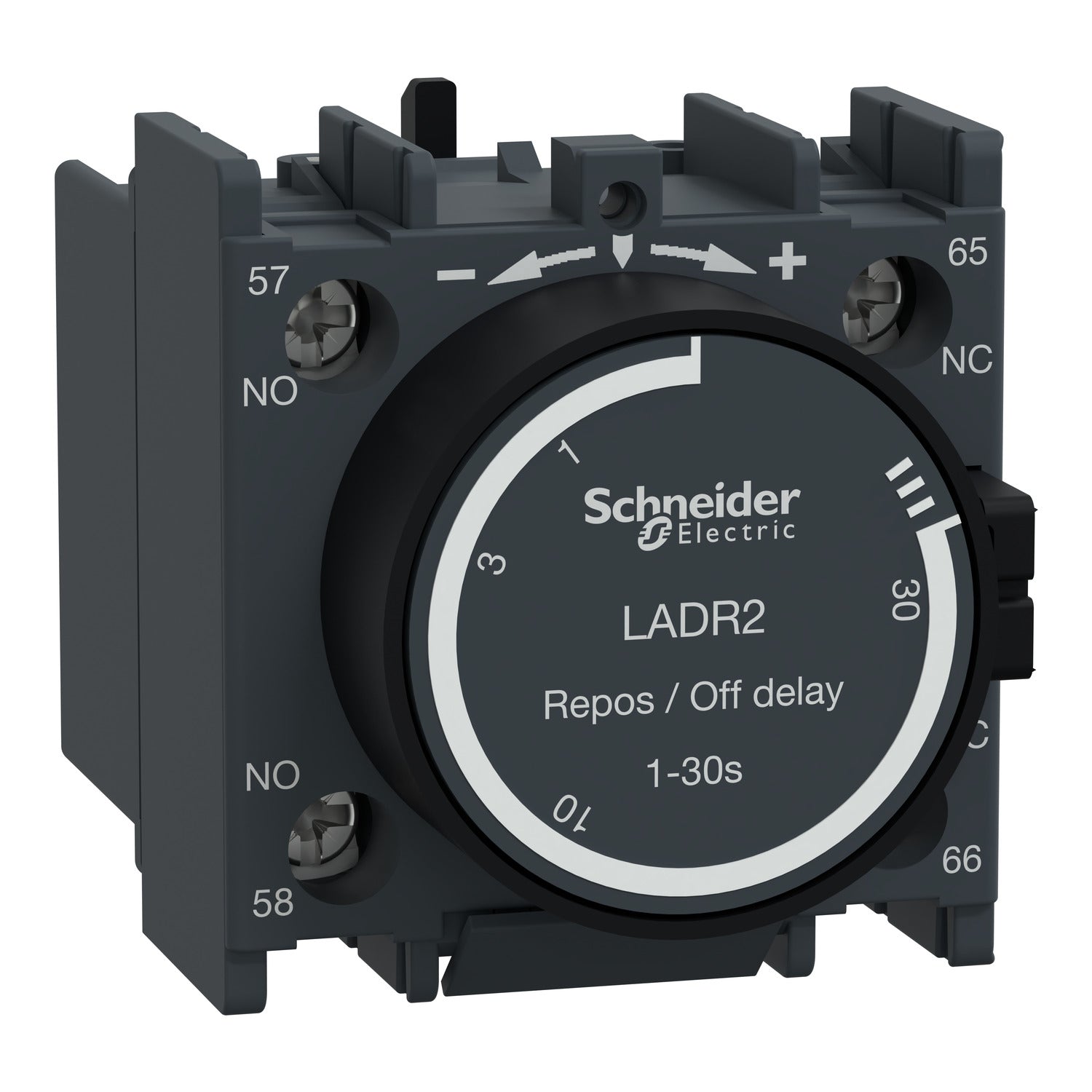 LADR2 - Bloque de contactos temporizados auxiliar Tesys deca 1NA+1NC retardo desactivado 1-30s frontal terminales con abrazaderas de tornillo Schneider