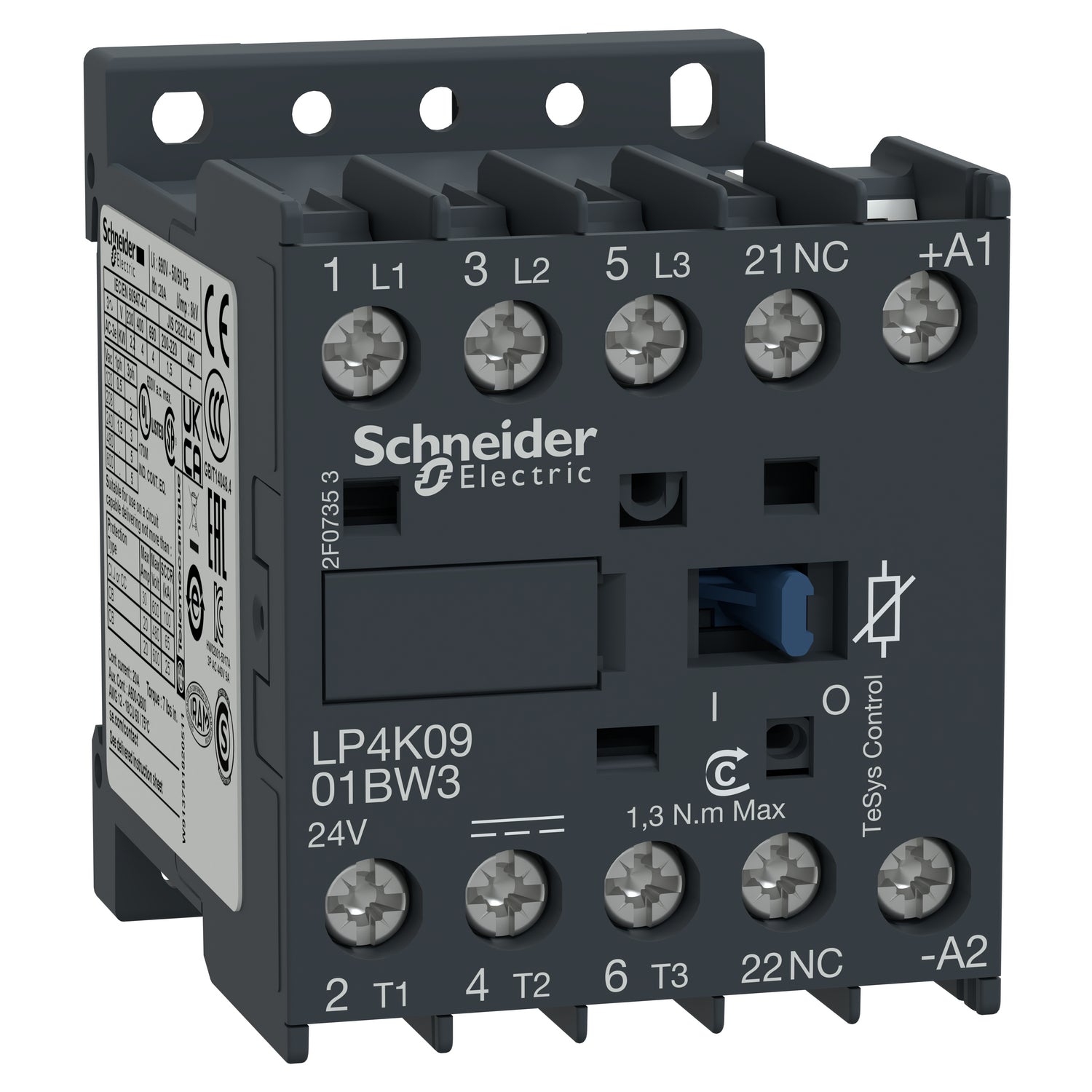 LP4K0901BW3 - Contactor TeSys K - 3P(3 NA) - AC-3 - <= 440 V 9 A - 24 V bobina CC Schneider