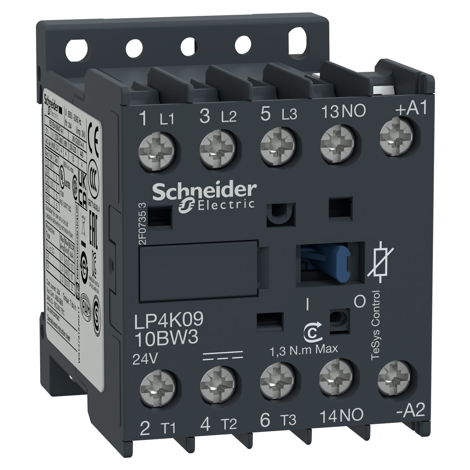 LP4K0910BW3 - Contactor TeSys K - 3P (3 NA) - AC-3 - <= 440V 9A 24V CC bobina Schneider