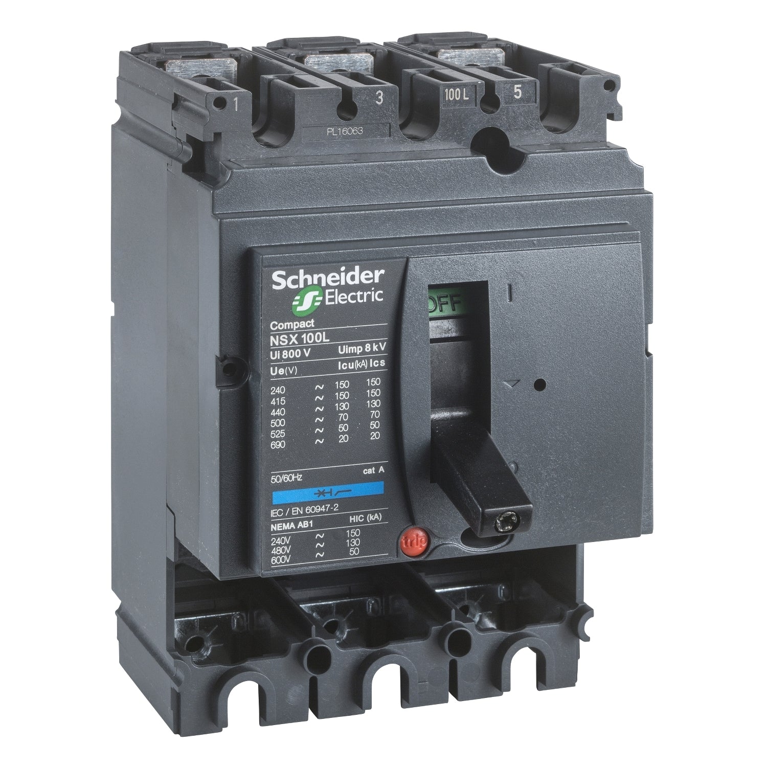 LV429004 - Bloque de Corte Caja Moldeada ComPacT NSX100H 70kA 3P 100A Schneider
