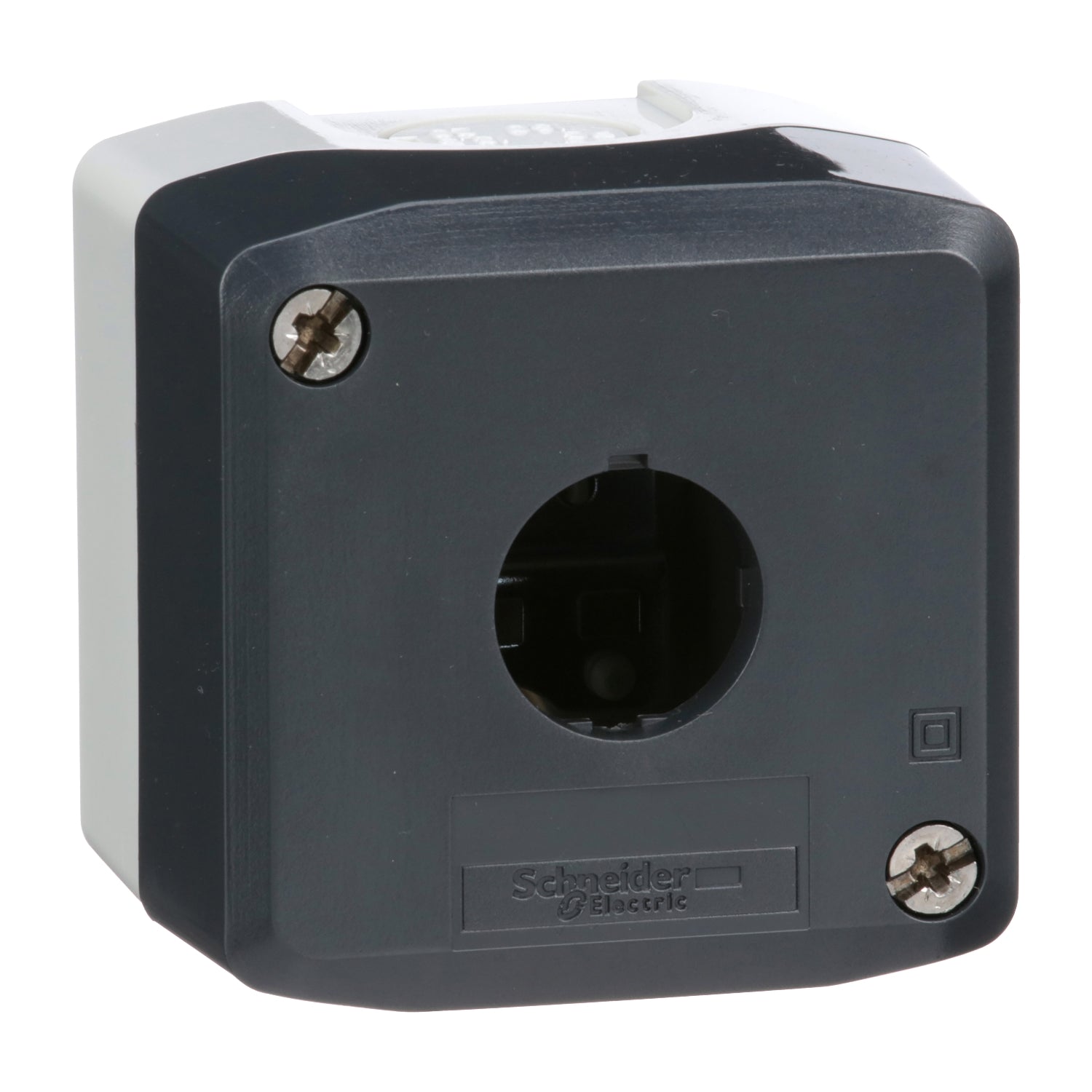 XALD01 - Caja vacía plástico Harmony XALD XALK tapa gris oscura para pulsador ø 22 1 orificio Schneider