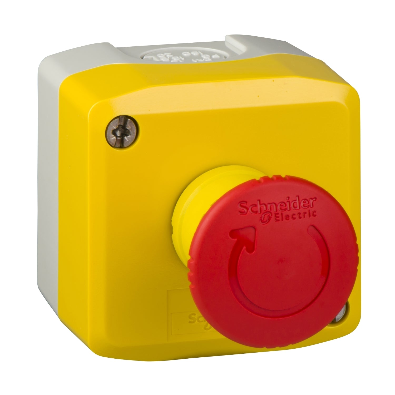 XALK178 - Estación de control plástico Harmony XALD XALK tapa amarilla 1 pulsador de seta rojo ø 40 girar para desenclavar 1 nc Schneider