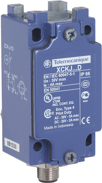 ZCKJ1D - Cuerpo de interruptor de límite ZCKJ, fijo, sin visualización, 1NC+1 NO, acción rápida, M12 Telemecanique