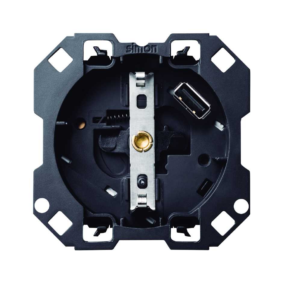 10001432-039 - Base de enchufe schuko 16 A 250V~ con cargador USB 2.1 con smartcharge 5 V/DC Tipo A  Simon 100
