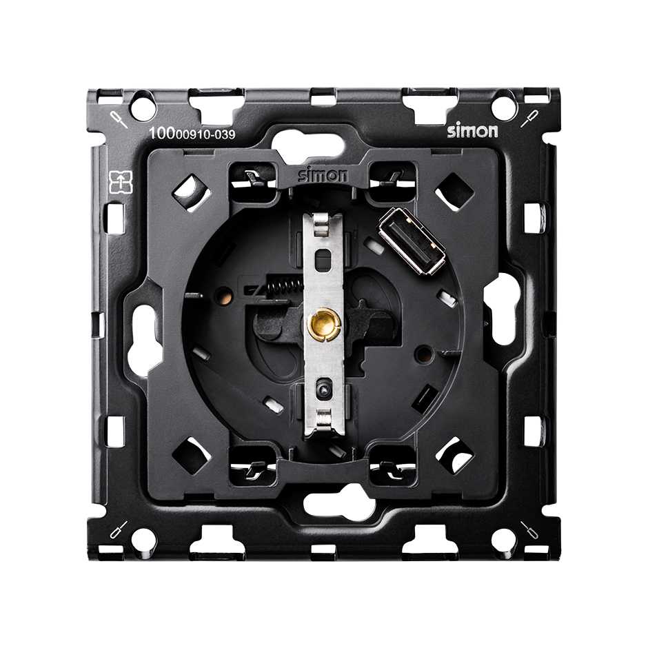 10010109-039 - Kit back para 1 elemento con 1 base enchufe schuko con cargador USB integrado 2.1A con smartcharge Simon 100
