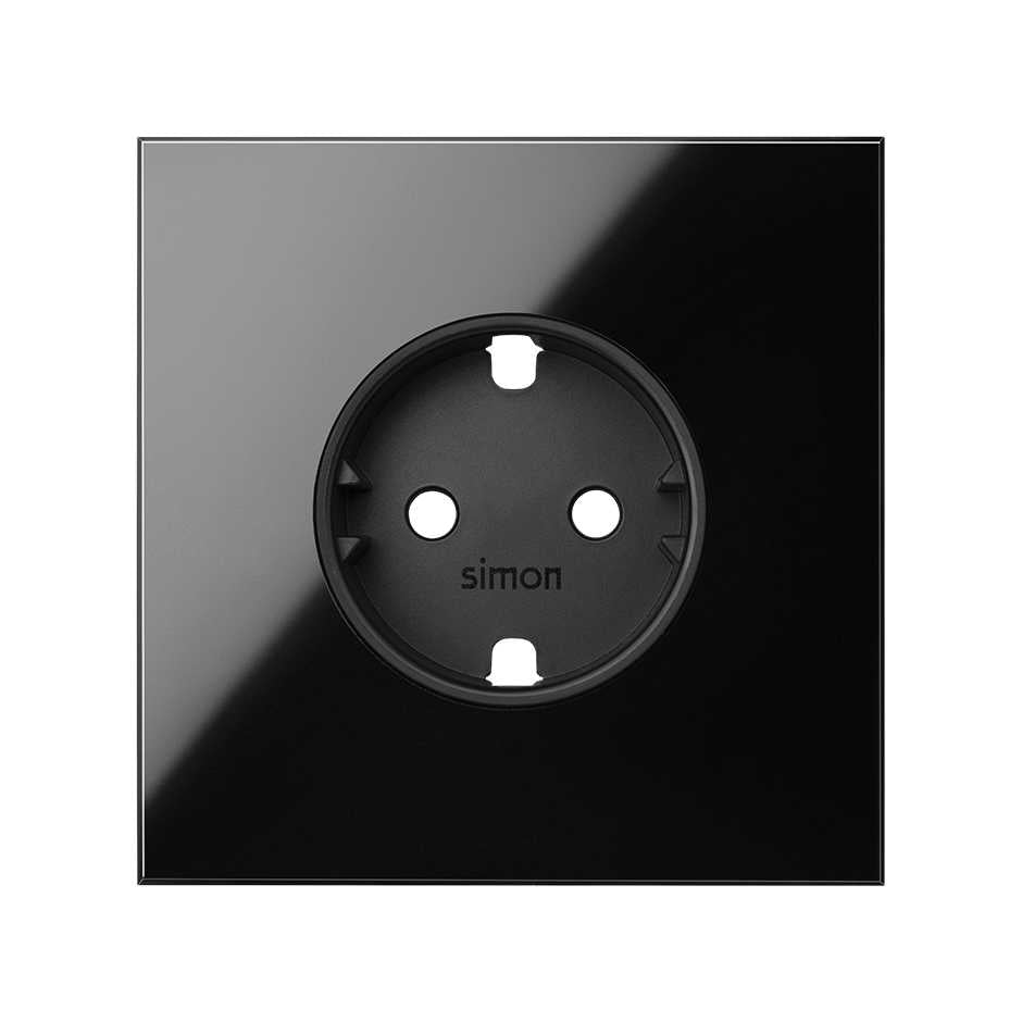 10020105-138 - Kit front para 1 elemento con 1 base de enchufe schuko negro brillante Simon 100