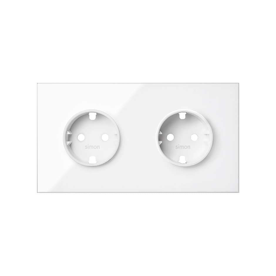 10020202-130 - Kit front para 2 elementos con 2 bases enchufe schuko blanco brillante Simon 100