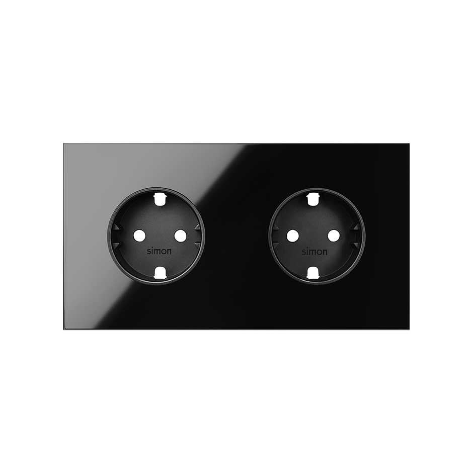 10020202-138 - Kit front para 2 elementos con 2 bases de enchufe schuko negro brillante Simon 100