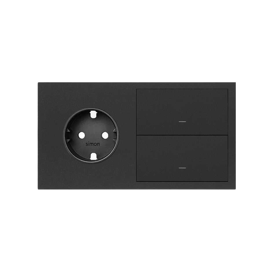 10020204-238 - Kit front para 2 elementos con 1 base de enchufe schuko y 2 teclas negro mate Simon 100