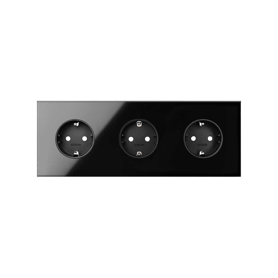 10020302-138 - Kit front para 3 elementos con 3 bases de enchufe schuko negro brillante Simon 100
