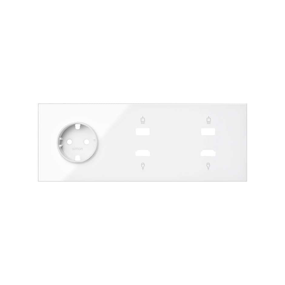 10020305-130 - Kit front para 3 elementos con 1 base de enchufe schuko y 2 conectores HDMI + USB blanco brillante Simon 100