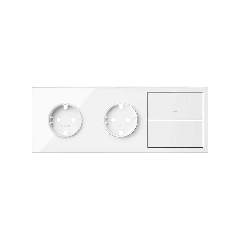 10020310-130 - Kit front para 3 elementos con 2 bases enchufe schuko y 2 teclas blanco brillante Simon 100