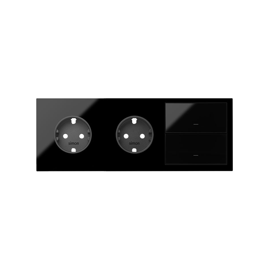 10020310-138 - Kit front para 3 elementos con 2 bases enchufe schuko y 2 teclas negro brillante Simon 100
