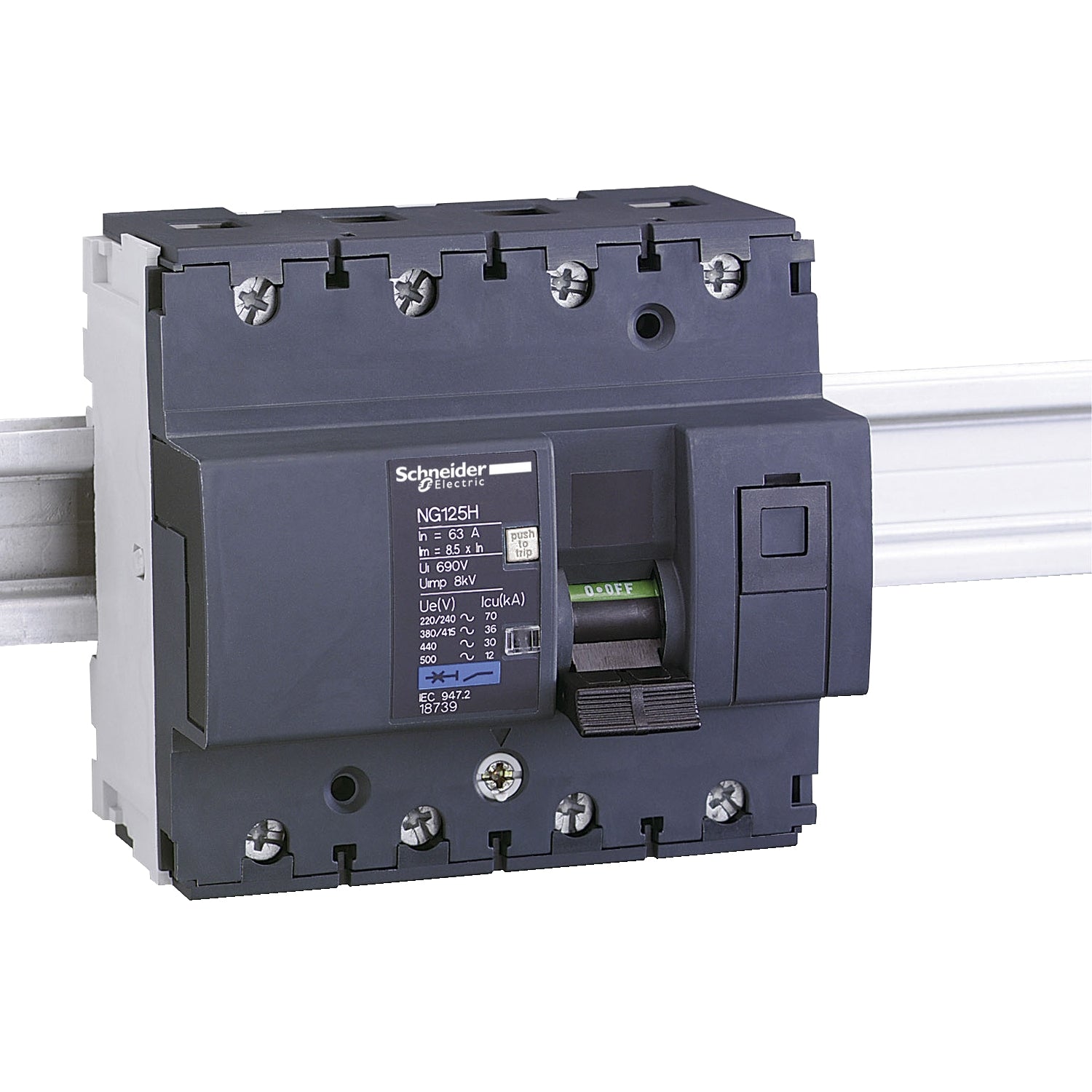 18733 - Interruptor Magnetotérmico Tetrapolar Acti9 NG125H 4P 16A Curva C 36kA Schneider